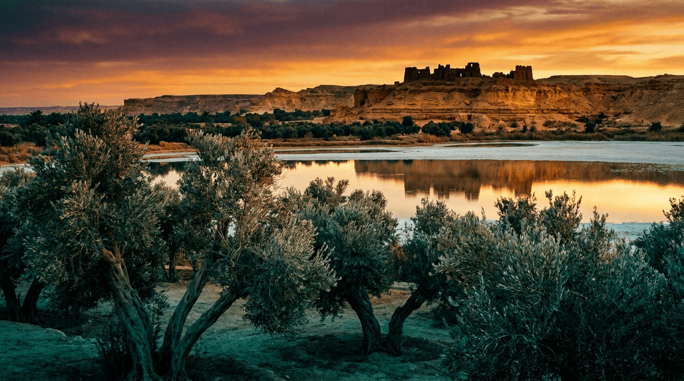 The ancient Siwa Oasis at golden hour